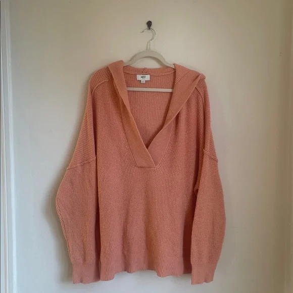 Aerie Cozy Up Waffle Hooded Peach Sweater - Picture 3 of 6